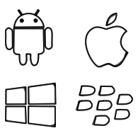 Drawing of logos for android, blackberry, windows and apple
